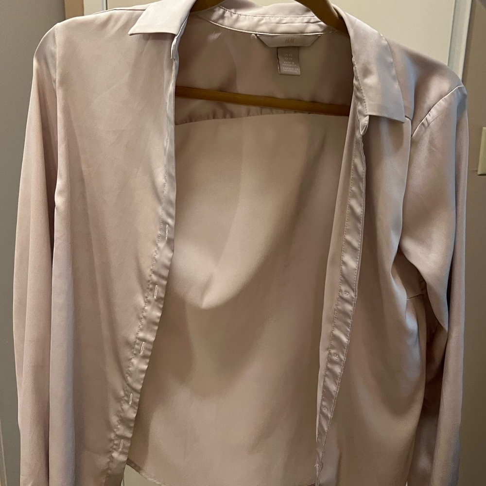 H&M Beige Silk Long Sleeve Shirt
